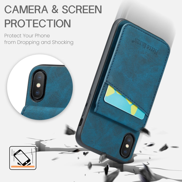 For iPhone X / XS Fierre Shann Crazy Horse Card Holder Back Cover PU Phone Case(Blue) - HoMEdemic™ 