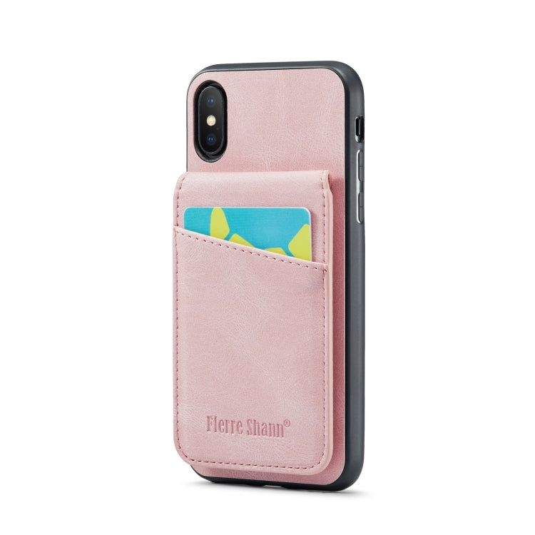 For iPhone X / XS Fierre Shann Crazy Horse Card Holder Back Cover PU Phone Case(Pink) - HoMEdemic™ 