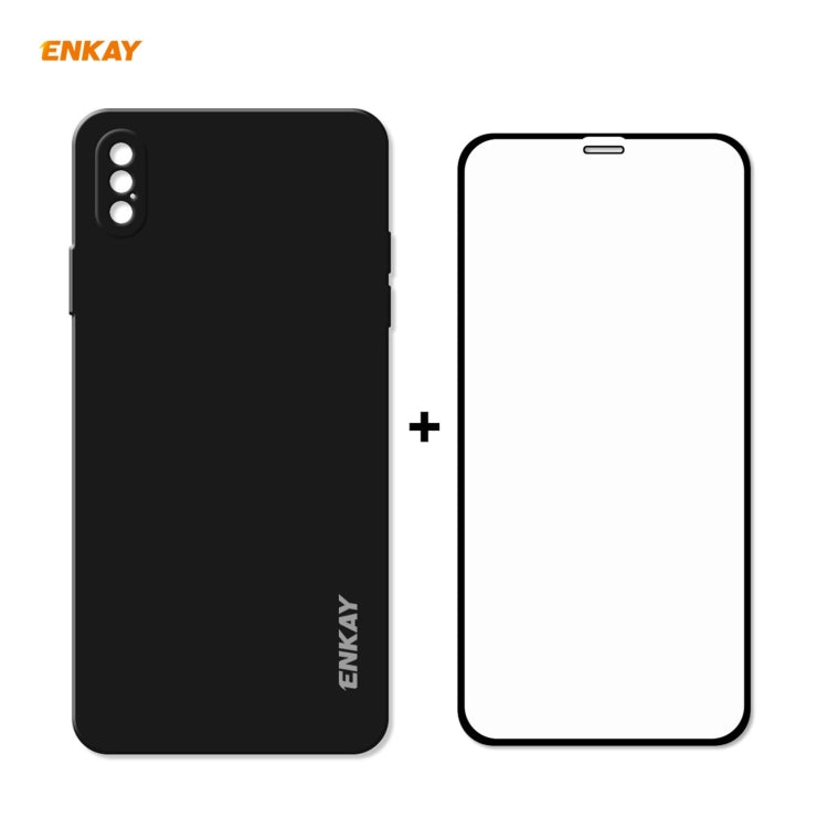 For iPhone X / XS Hat-Prince ENKAY ENK-PC0712 Liquid Silicone Straight Edge Shockproof Protective Case + 0.26mm 9H 2.5D Full Glue Full Screen Tempered Glass Film(Black) - HoMEdemic™ 