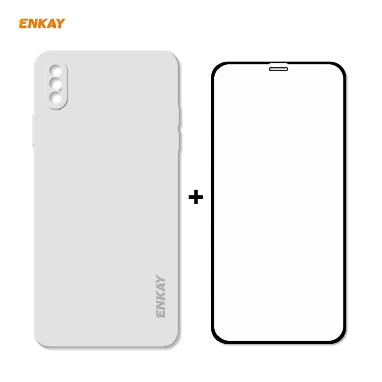 For iPhone X / XS Hat-Prince ENKAY ENK-PC0712 Liquid Silicone Straight Edge Shockproof Protective Case + 0.26mm 9H 2.5D Full Glue Full Screen Tempered Glass Film(White) - HoMEdemic™ 