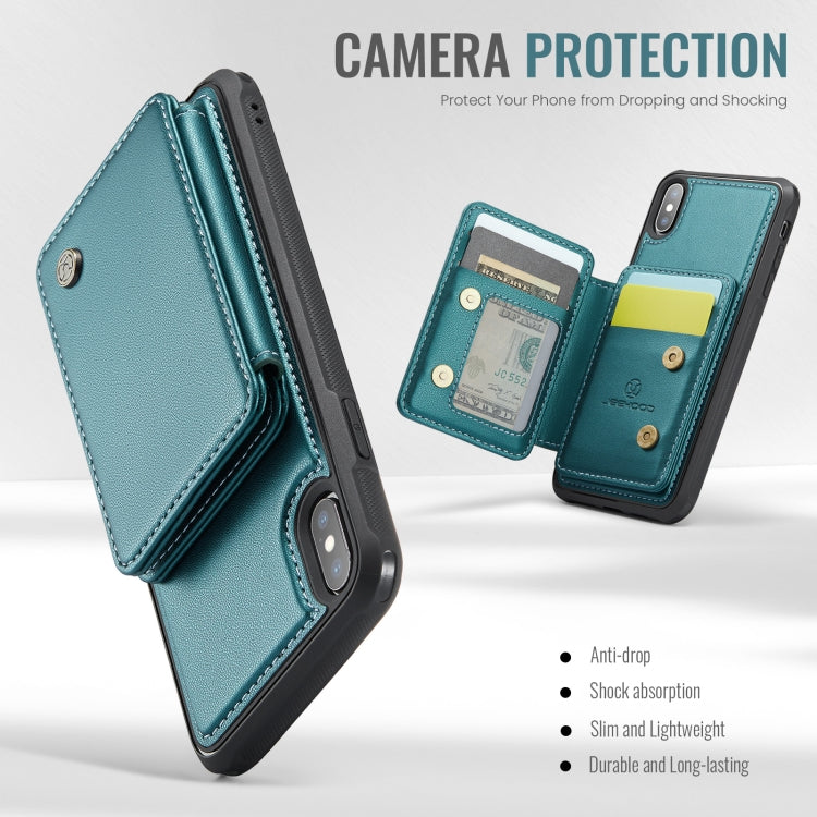 For iPhone X / XS JEEHOOD J05 Business Magnetic Style RFID Leather Phone Case(Blue Green) - HoMEdemic™ 