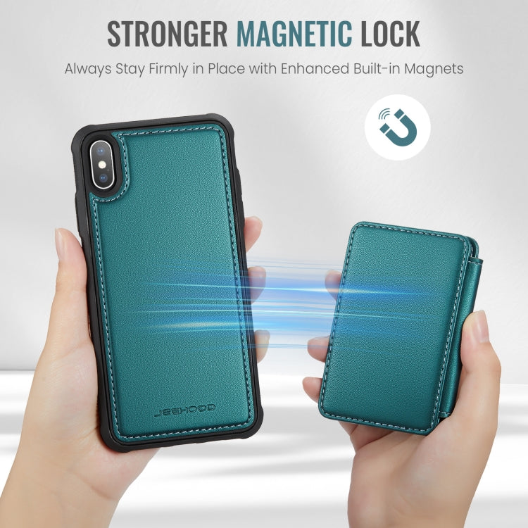 For iPhone X / XS JEEHOOD J05 Business Magnetic Style RFID Leather Phone Case(Blue Green) - HoMEdemic™ 