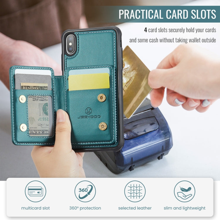For iPhone X / XS JEEHOOD J05 Business Magnetic Style RFID Leather Phone Case(Blue Green) - HoMEdemic™ 