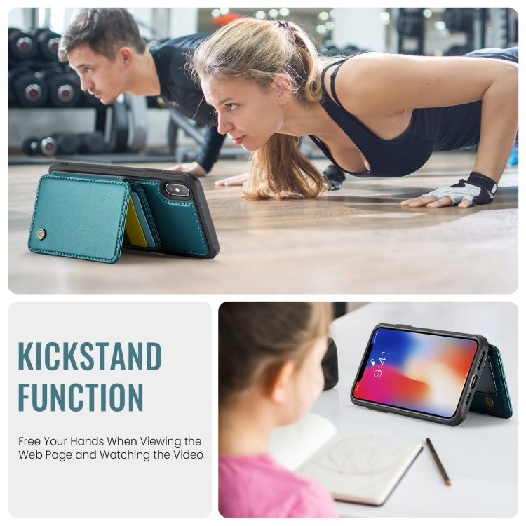 For iPhone X / XS JEEHOOD J05 Business Magnetic Style RFID Leather Phone Case(Blue Green) - HoMEdemic™ 