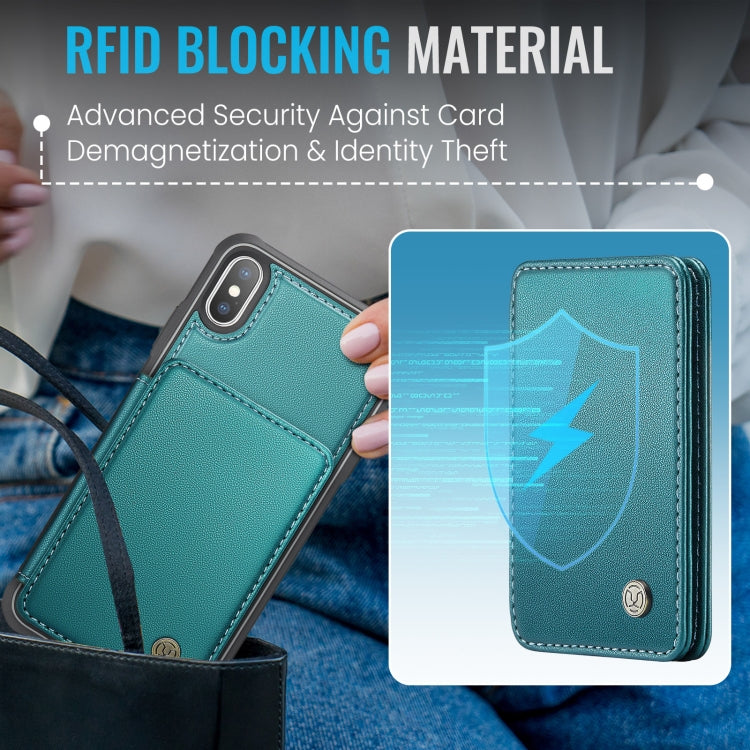 For iPhone X / XS JEEHOOD J05 Business Magnetic Style RFID Leather Phone Case(Blue Green) - HoMEdemic™ 