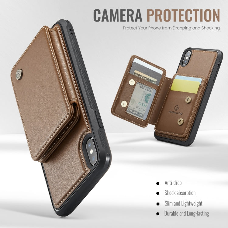 For iPhone X / XS JEEHOOD J05 Business Magnetic Style RFID Leather Phone Case(Brown) - HoMEdemic™ 