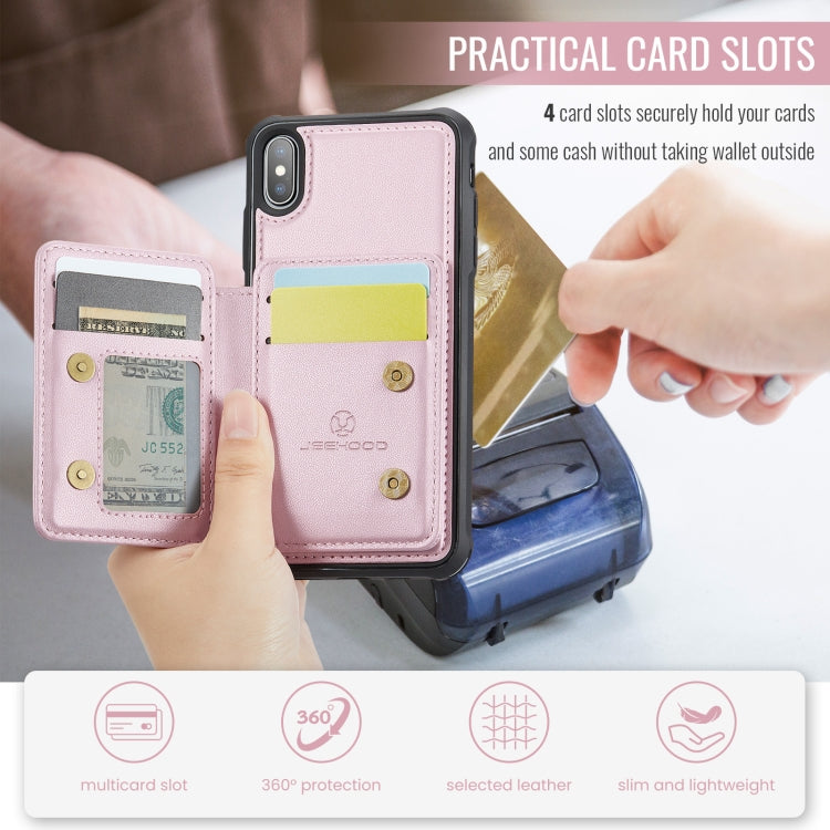 For iPhone X / XS JEEHOOD J05 Business Magnetic Style RFID Leather Phone Case(Pink) - HoMEdemic™ 