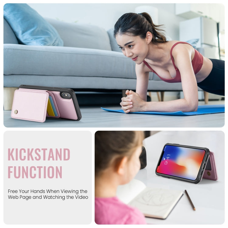 For iPhone X / XS JEEHOOD J05 Business Magnetic Style RFID Leather Phone Case(Pink) - HoMEdemic™ 
