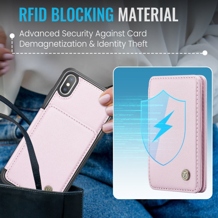 For iPhone X / XS JEEHOOD J05 Business Magnetic Style RFID Leather Phone Case(Pink) - HoMEdemic™ 