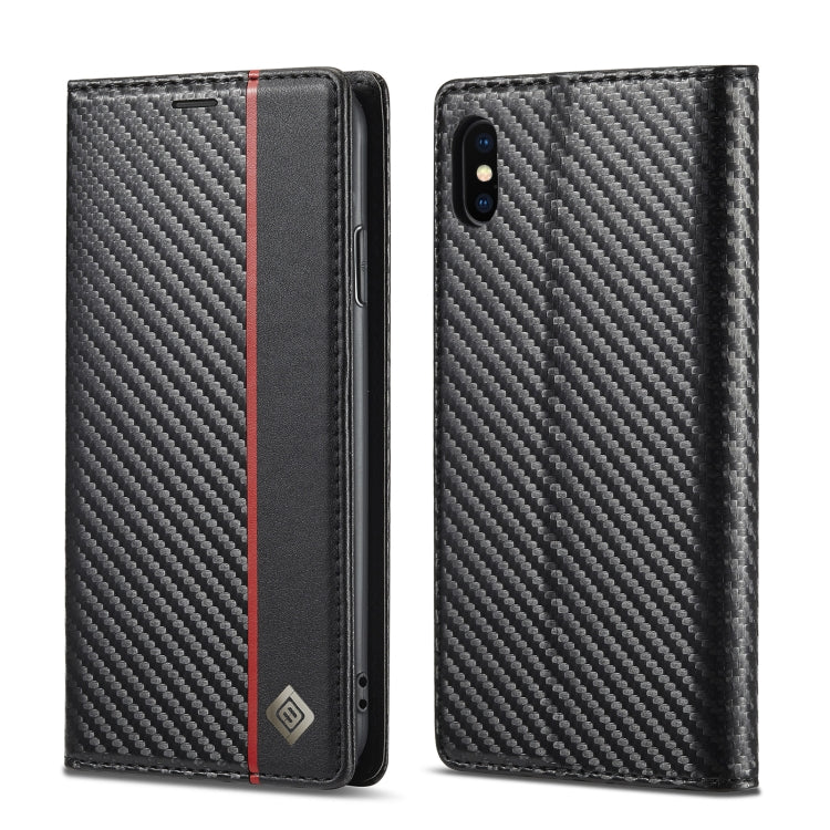 For iPhone X / XS LC.IMEEKE Carbon Fiber PU + TPU Horizontal Flip Leather Case with Holder & Card Slot & Wallet(Vertical Black) - HoMEdemic™ 