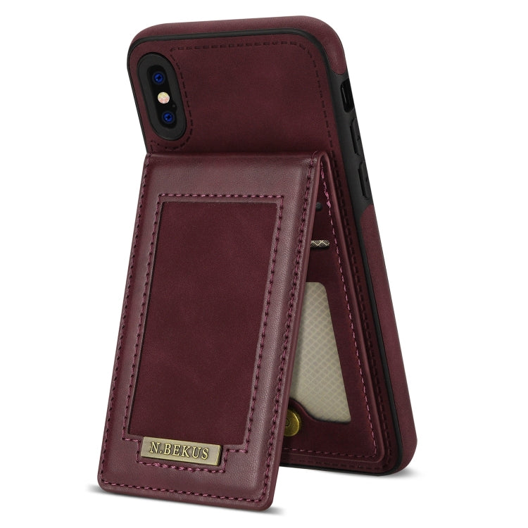 For iPhone X / XS N.BEKUS Vertical Flip Card Slot RFID Phone Case(Wine Red) - HoMEdemic™ 