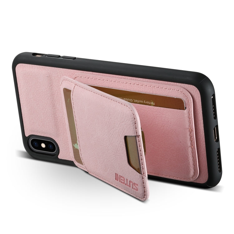 For iPhone X / XS Suteni H02 Litchi Leather Card Wallet Stand Back Phone Case(Pink) - HoMEdemic™ 