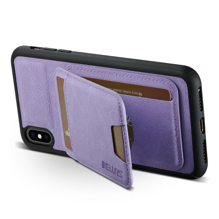 For iPhone X / XS Suteni H02 Litchi Leather Card Wallet Stand Back Phone Case(Purple) - HoMEdemic™ 