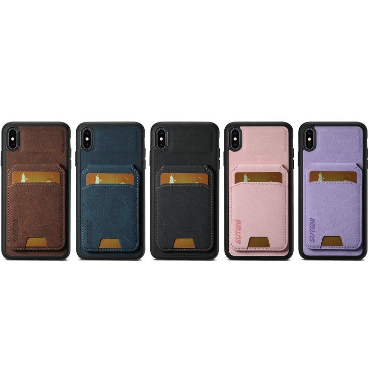 For iPhone X / XS Suteni H02 Litchi Leather Card Wallet Stand Back Phone Case(Purple) - HoMEdemic™ 