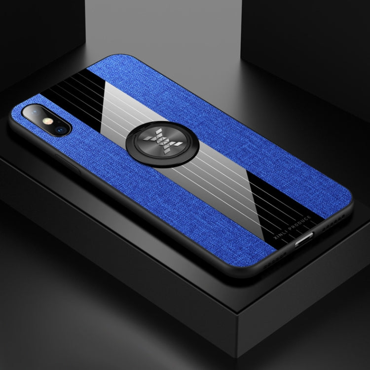 For iPhone X / XS XINLI Stitching Cloth Texture Shockproof TPU Protective Case with Ring Holder(Blue) - HoMEdemic™ 