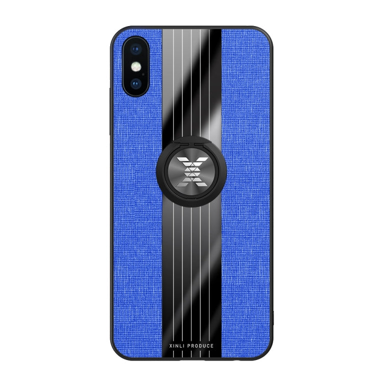 For iPhone X / XS XINLI Stitching Cloth Texture Shockproof TPU Protective Case with Ring Holder(Blue) - HoMEdemic™ 