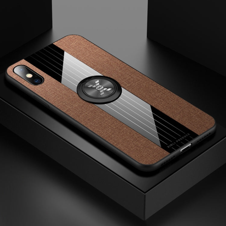 For iPhone X / XS XINLI Stitching Cloth Texture Shockproof TPU Protective Case with Ring Holder(Brown) - HoMEdemic™ 