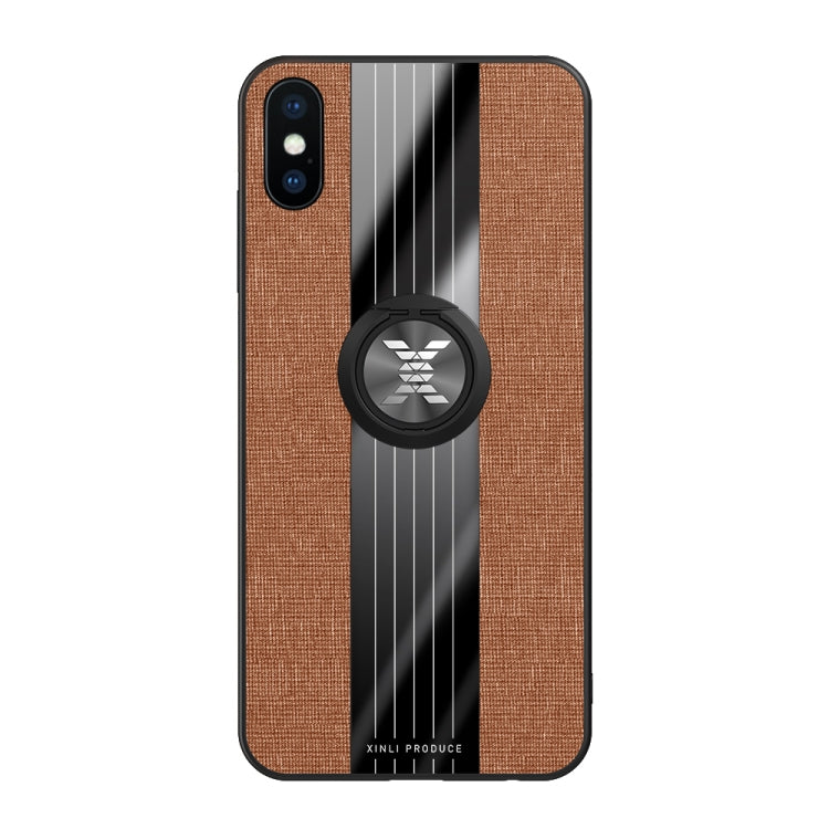 For iPhone X / XS XINLI Stitching Cloth Texture Shockproof TPU Protective Case with Ring Holder(Brown) - HoMEdemic™ 