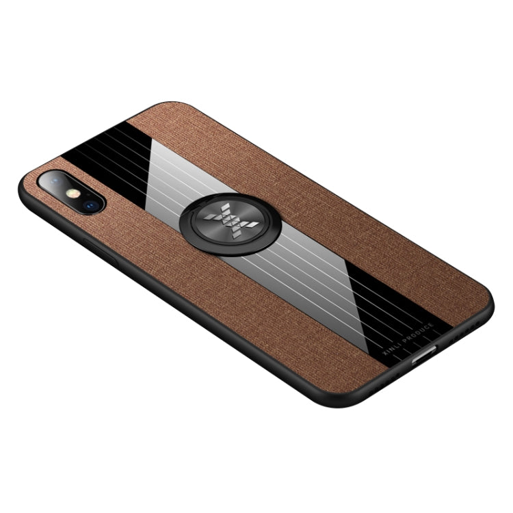 For iPhone X / XS XINLI Stitching Cloth Texture Shockproof TPU Protective Case with Ring Holder(Brown) - HoMEdemic™ 