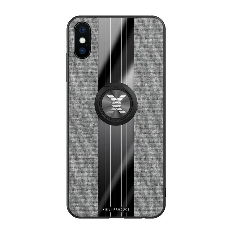 For iPhone X / XS XINLI Stitching Cloth Texture Shockproof TPU Protective Case with Ring Holder(Grey) - HoMEdemic™ 