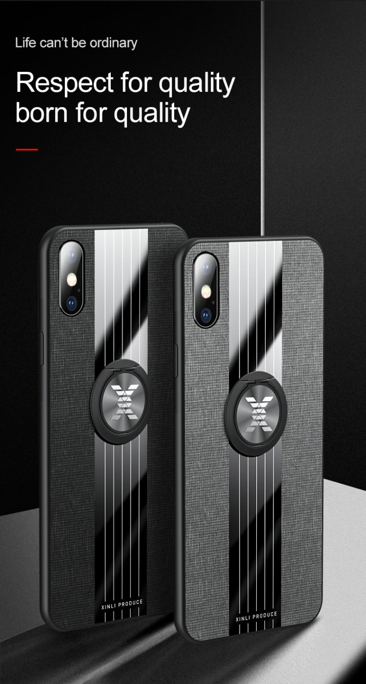 For iPhone X / XS XINLI Stitching Cloth Texture Shockproof TPU Protective Case with Ring Holder(Grey) - HoMEdemic™ 