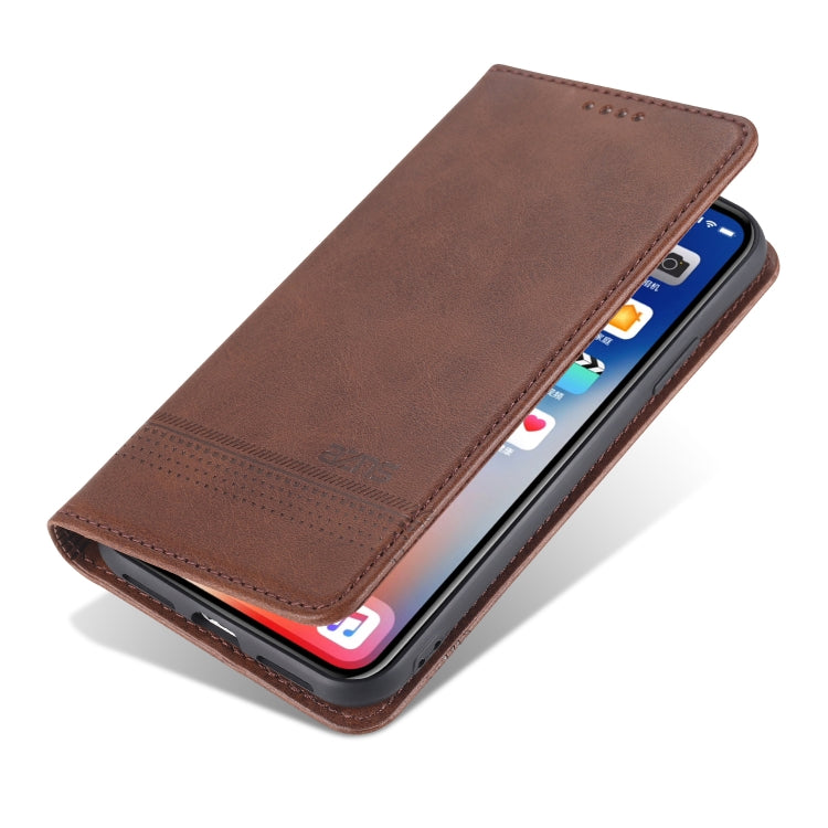 For iPhone XR AZNS Magnetic Calf Texture Horizontal Flip Leather Case with Card Slots & Holder & Wallet(Dark Brown) - HoMEdemic™ 