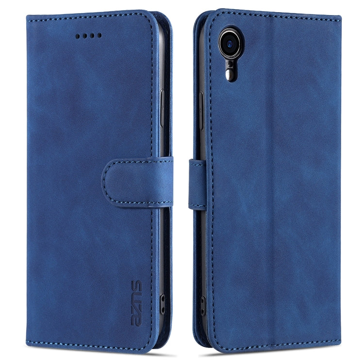 For iPhone XR AZNS Skin Feel Calf Texture Horizontal Flip Leather Case with Card Slots & Holder & Wallet(Blue) - HoMEdemic™ 