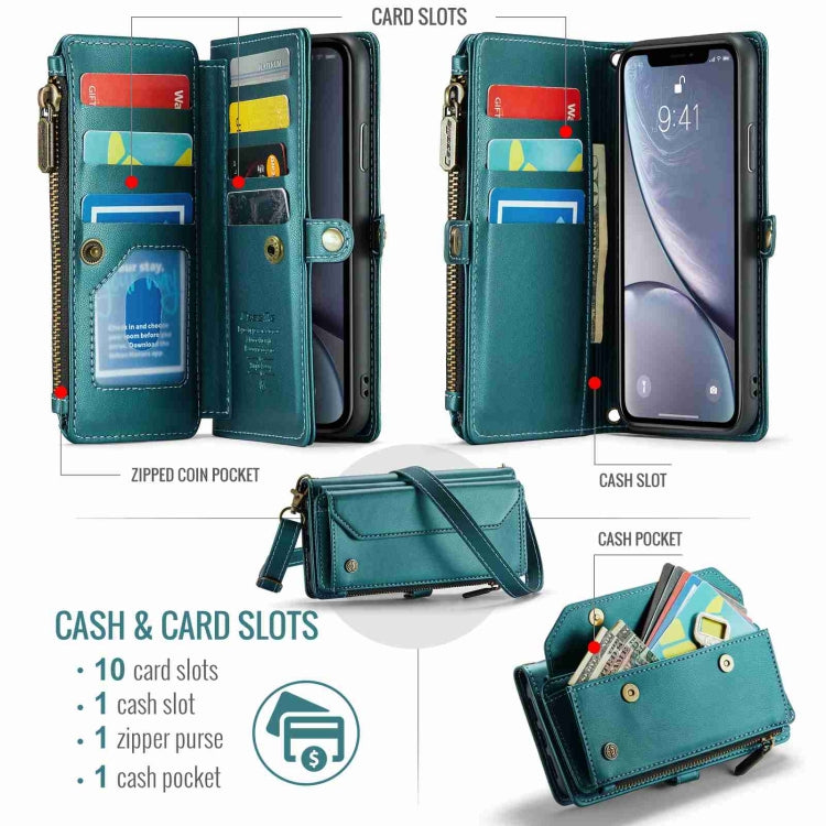 For iPhone XR CaseMe C36 Card Slots Zipper Wallet RFID Anti-theft Leather Phone Case(Blue-green) - HoMEdemic™ 