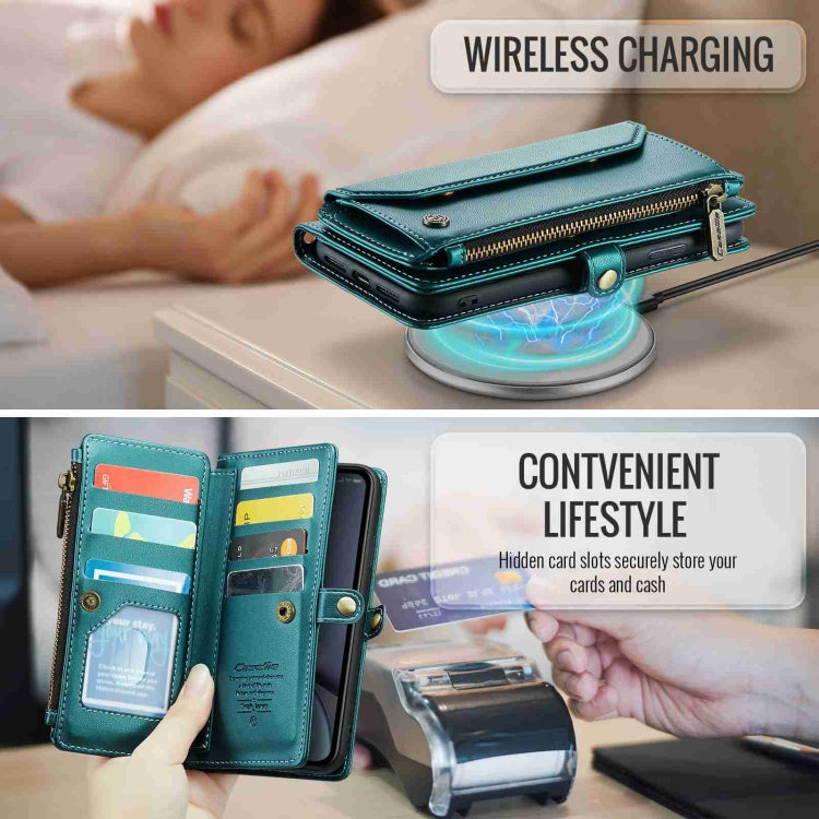 For iPhone XR CaseMe C36 Card Slots Zipper Wallet RFID Anti-theft Leather Phone Case(Blue-green) - HoMEdemic™ 
