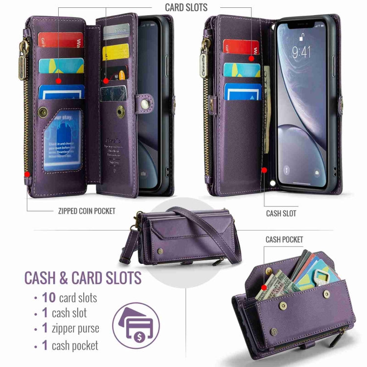 For iPhone XR CaseMe C36 Card Slots Zipper Wallet RFID Anti-theft Leather Phone Case(Purple) - HoMEdemic™ 