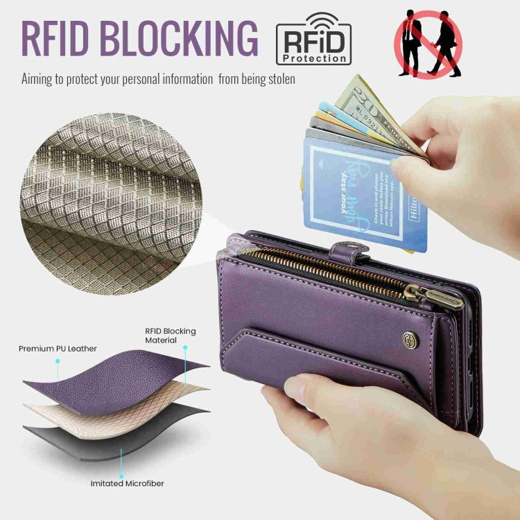 For iPhone XR CaseMe C36 Card Slots Zipper Wallet RFID Anti-theft Leather Phone Case(Purple) - HoMEdemic™ 