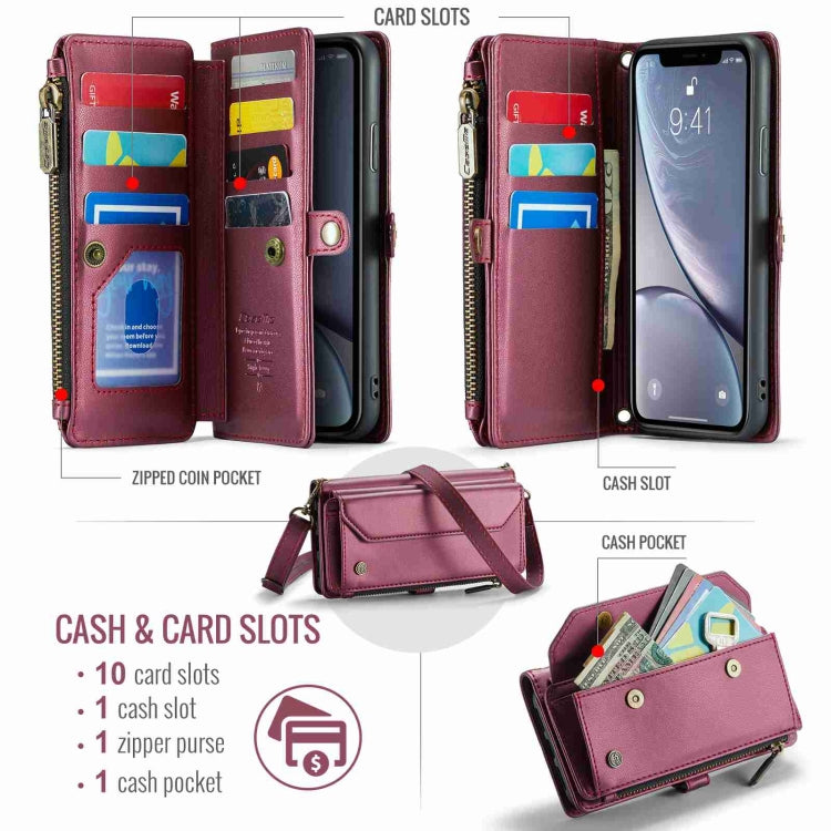 For iPhone XR CaseMe C36 Card Slots Zipper Wallet RFID Anti-theft Leather Phone Case(Wine Red) - HoMEdemic™ 
