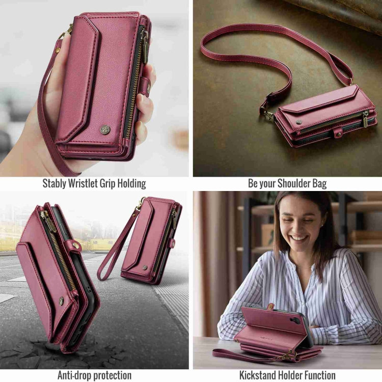 For iPhone XR CaseMe C36 Card Slots Zipper Wallet RFID Anti-theft Leather Phone Case(Wine Red) - HoMEdemic™ 