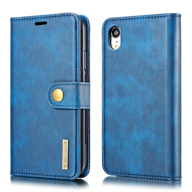For iPhone XR DG.MING Crazy Horse Texture Flip Detachable Magnetic Leather Case with Holder & Card Slots & Wallet (Blue) - HoMEdemic™ 