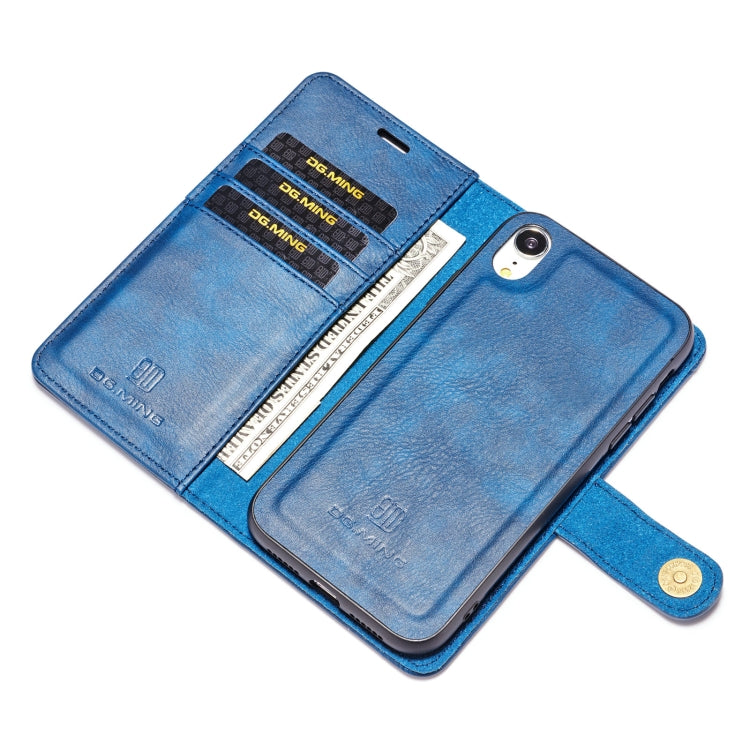 For iPhone XR DG.MING Crazy Horse Texture Flip Detachable Magnetic Leather Case with Holder & Card Slots & Wallet (Blue) - HoMEdemic™ 