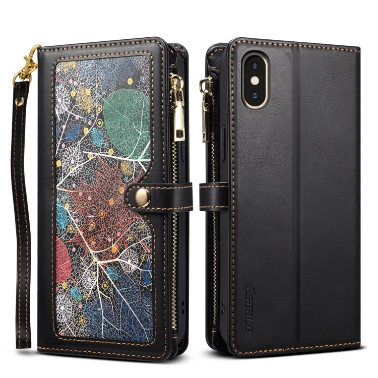 For iPhone XR ESEBLE Star Series Lanyard Zipper Wallet RFID Leather Case(Black) - HoMEdemic™ 