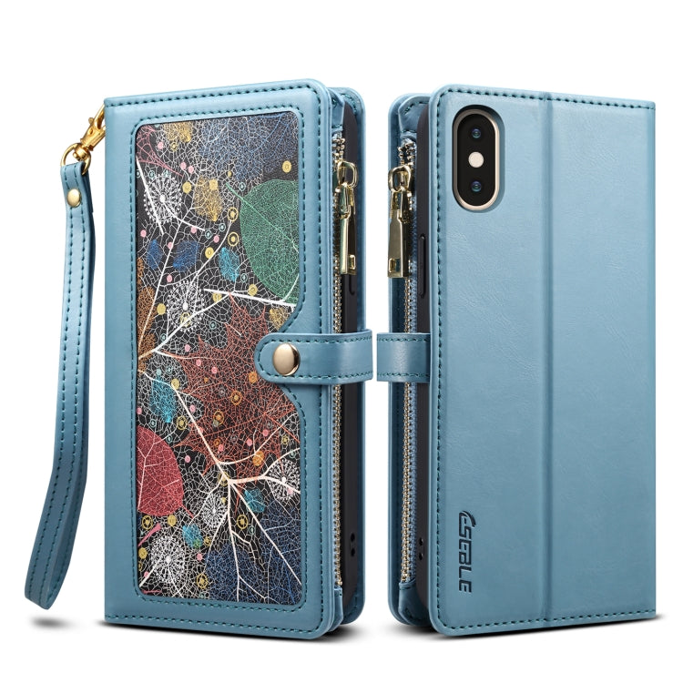 For iPhone XR ESEBLE Star Series Lanyard Zipper Wallet RFID Leather Case(Blue) - HoMEdemic™ 