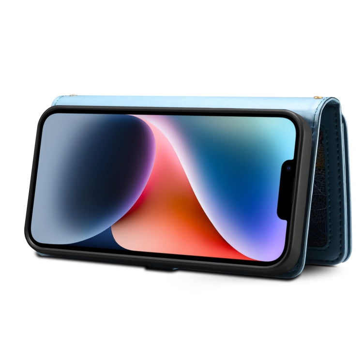 For iPhone XR ESEBLE Star Series Lanyard Zipper Wallet RFID Leather Case(Blue) - HoMEdemic™ 