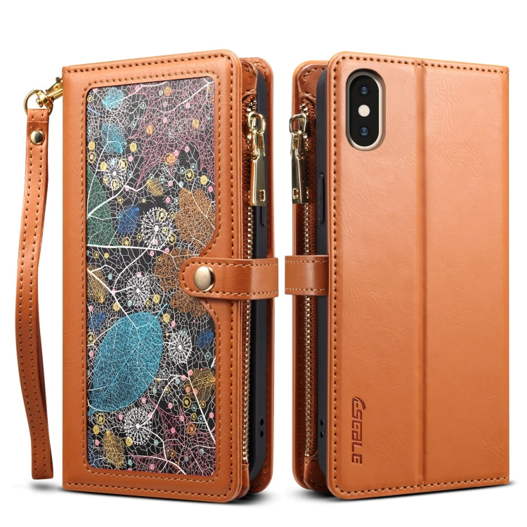 For iPhone XR ESEBLE Star Series Lanyard Zipper Wallet RFID Leather Case(Brown) - HoMEdemic™ 