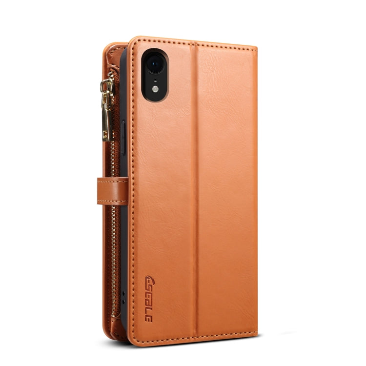 For iPhone XR ESEBLE Star Series Lanyard Zipper Wallet RFID Leather Case(Brown) - HoMEdemic™ 