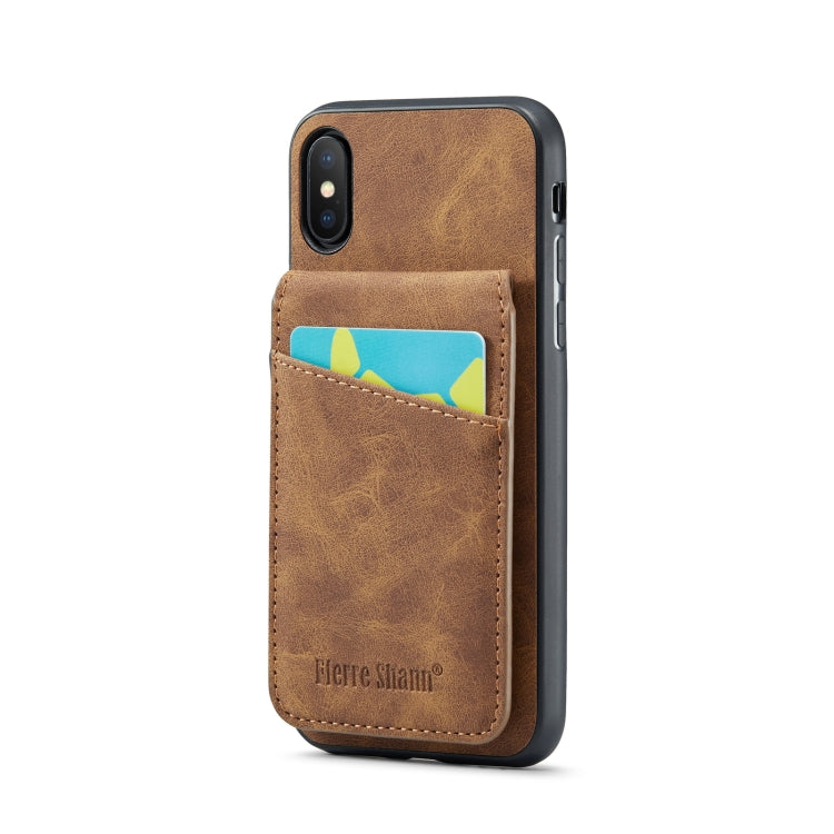 For iPhone XR Fierre Shann Crazy Horse Card Holder Back Cover PU Phone Case(Brown) - HoMEdemic™ 