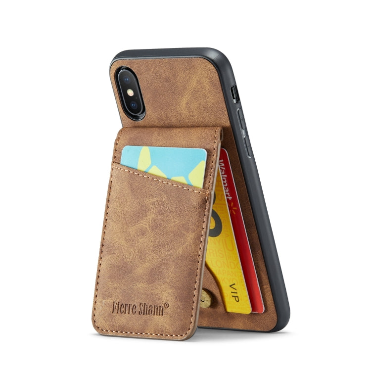 For iPhone XR Fierre Shann Crazy Horse Card Holder Back Cover PU Phone Case(Brown) - HoMEdemic™ 