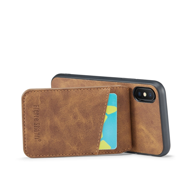 For iPhone XR Fierre Shann Crazy Horse Card Holder Back Cover PU Phone Case(Brown) - HoMEdemic™ 