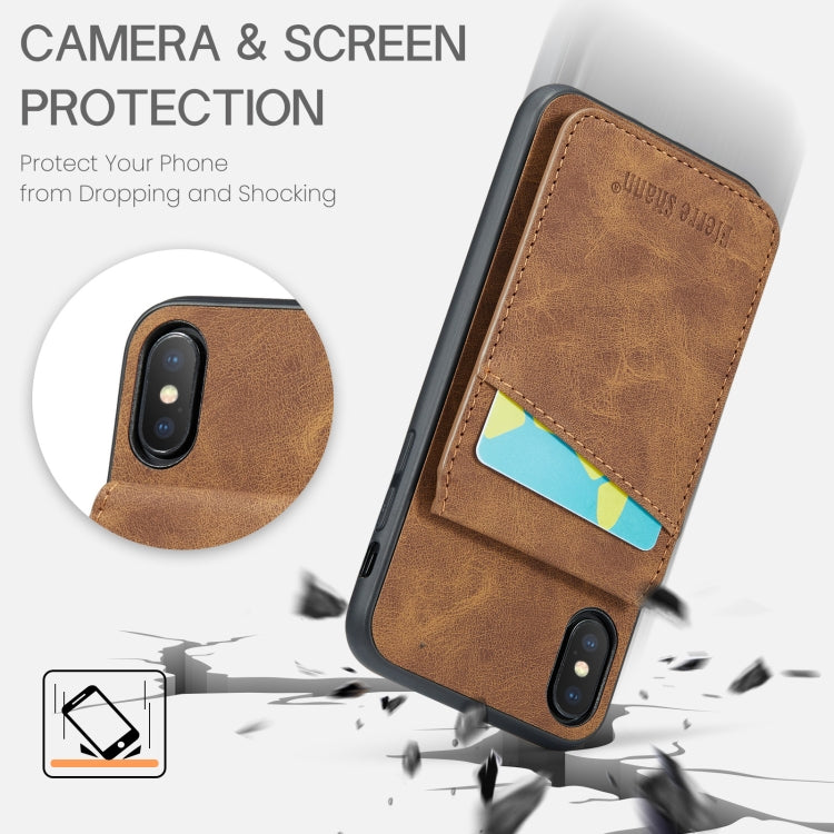 For iPhone XR Fierre Shann Crazy Horse Card Holder Back Cover PU Phone Case(Brown) - HoMEdemic™ 