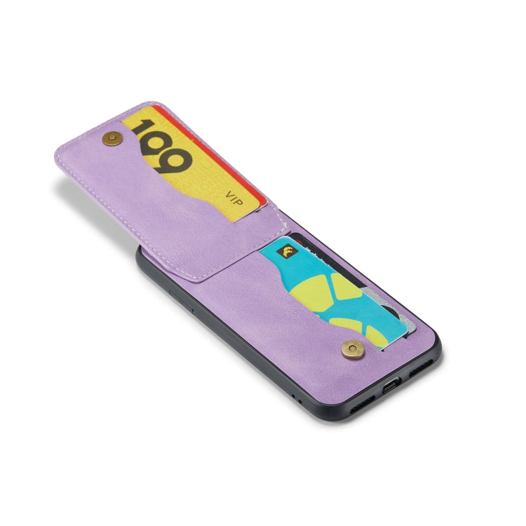 For iPhone XR Fierre Shann Crazy Horse Card Holder Back Cover PU Phone Case(Purple) - HoMEdemic™ 