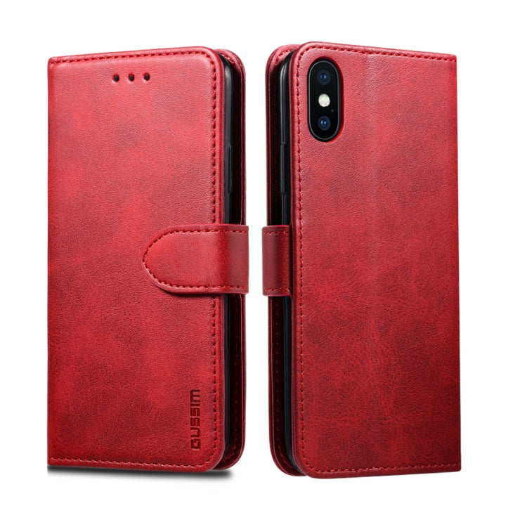 For iPhone XR GUSSIM Magnetic Horizontal Flip Leather Case with Holder & Card Slots & Wallet(Red) - HoMEdemic™ 