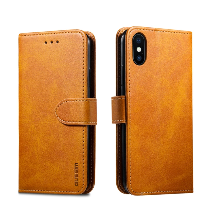 For iPhone XR GUSSIM Magnetic Horizontal Flip Leather Case with Holder & Card Slots & Wallet(Yellow) - HoMEdemic™ 