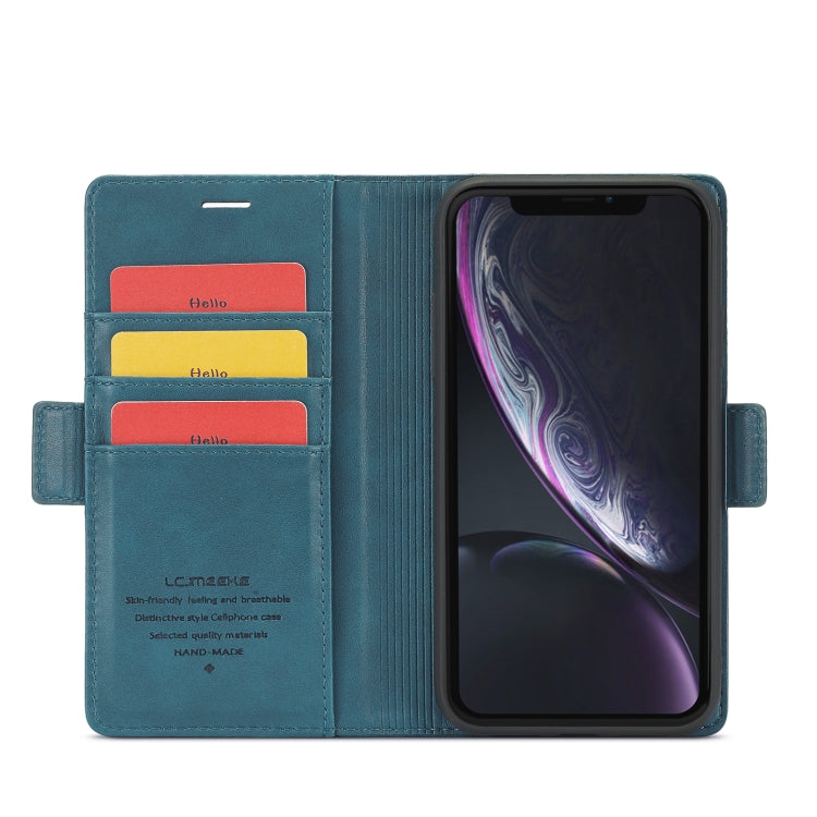 For iPhone XR LC.IMEEKE Magnetic Buckle PU + TPU Horizontal Flip Leather Case with Holder & Card Slots & Wallet(Blue) - HoMEdemic™ 