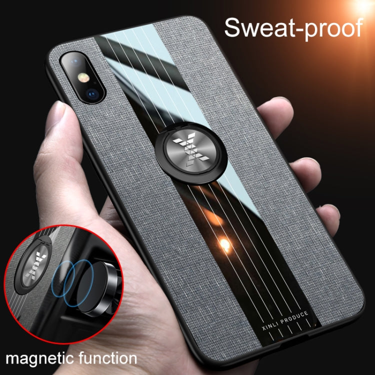 For iPhone XR XINLI Stitching Cloth Texture Shockproof TPU Protective Case with Ring Holder(Blue) - HoMEdemic™ 
