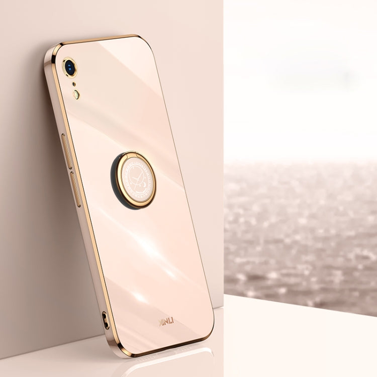 For iPhone XR XINLI Straight Edge 6D Electroplate TPU Phone Case with Ring Holder(Pink) - HoMEdemic™ 